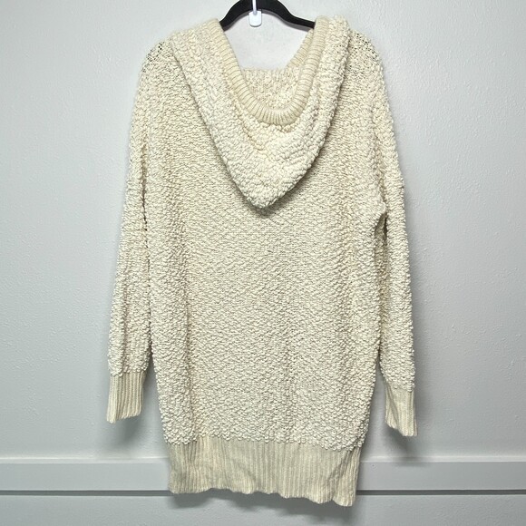 POL Large Cream Popcorn Boucle Knit Hooded Long Tunic Dress Sweater Size Large - Picture 2 of 7